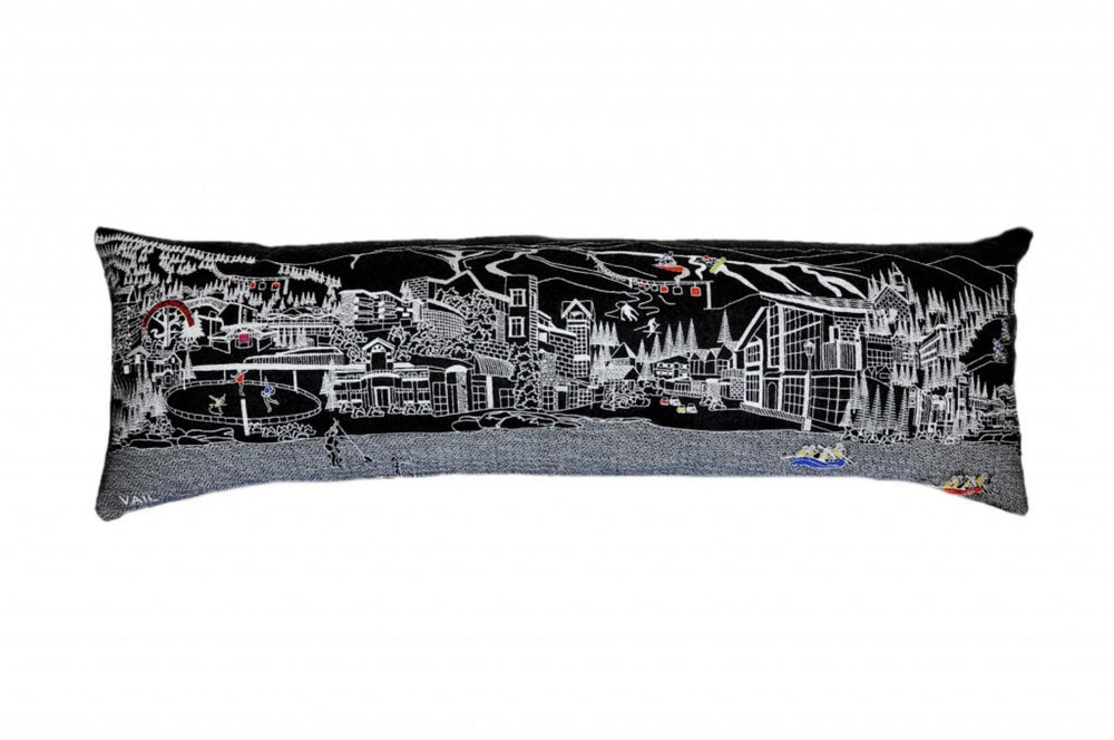 HomeRoots 46" Black Vail Nighttime Skyline Lumbar Pillow - Modern Colorado Decor with Embroidery & Comfort 482472