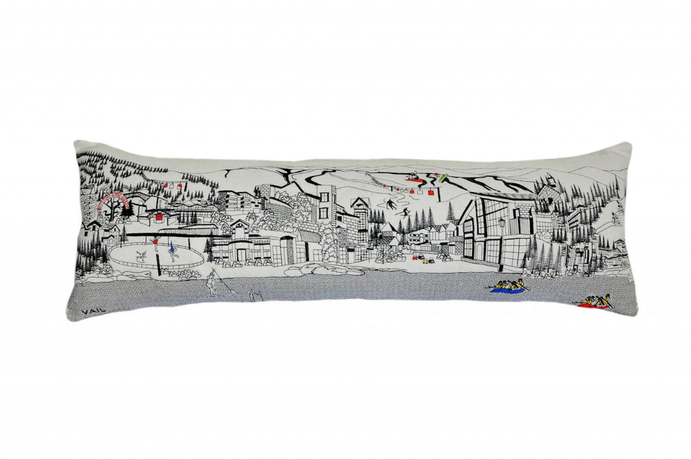 HomeRoots 46" White Vail Daylight Skyline Lumbar Pillow - Stylish Embroidered Design for Home Décor & Comfort 482473