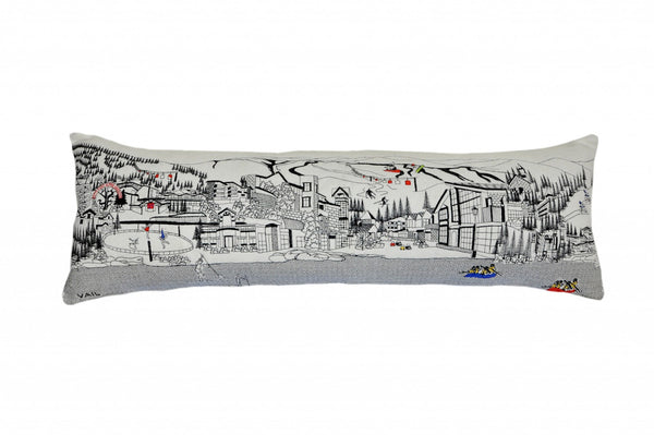 HomeRoots 46" White Vail Daylight Skyline Lumbar Pillow - Stylish Embroidered Design for Home Décor & Comfort 482473