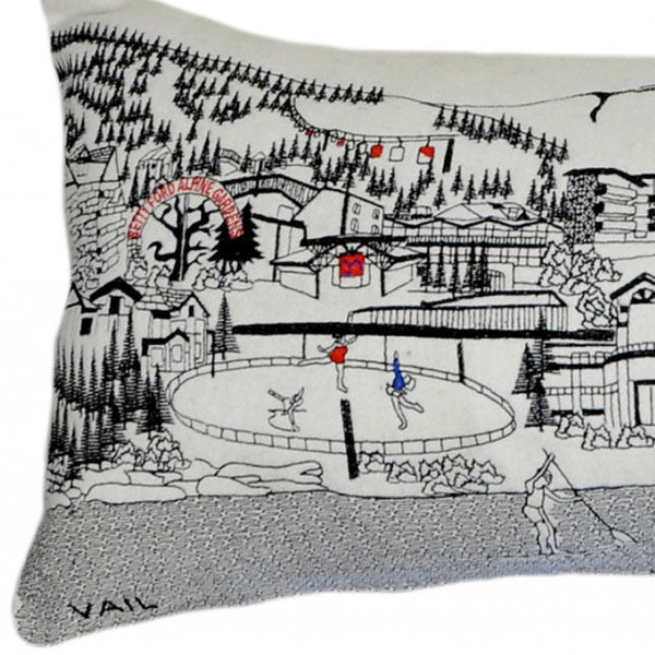 HomeRoots 46" White Vail Daylight Skyline Lumbar Pillow - Stylish Embroidered Design for Home Décor & Comfort 482473