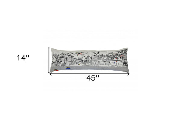 HomeRoots 46" White Vail Daylight Skyline Lumbar Pillow - Stylish Embroidered Design for Home Décor & Comfort 482473