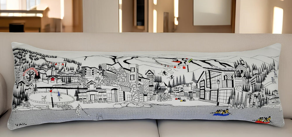 HomeRoots 46" White Vail Daylight Skyline Lumbar Pillow - Stylish Embroidered Design for Home Décor & Comfort 482473