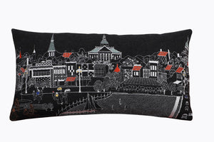 HomeRoots 14" Coastal Charm Black and White Wool Lumbar Throw Pillow with Embroidered Annapolis Design 482474