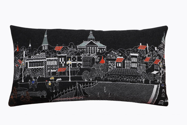HomeRoots 14" Coastal Charm Black and White Wool Lumbar Throw Pillow with Embroidered Annapolis Design 482474