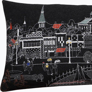 HomeRoots 14" Coastal Charm Black and White Wool Lumbar Throw Pillow with Embroidered Annapolis Design 482474