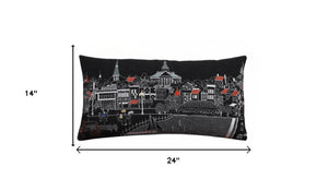 HomeRoots 14" Coastal Charm Black and White Wool Lumbar Throw Pillow with Embroidered Annapolis Design 482474