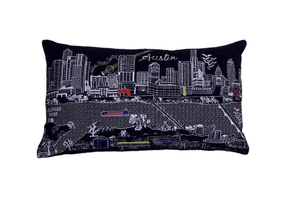 Homeroots 25" Black Atlanta Nighttime Skyline Lumbar Decorative Pillow   482476