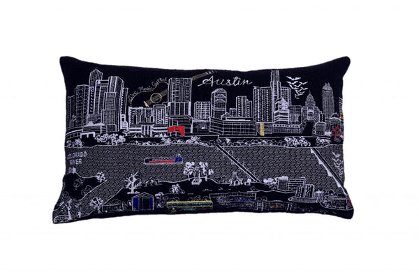 Homeroots 25" Black Atlanta Nighttime Skyline Lumbar Decorative Pillow   482476