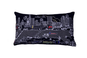 Homeroots 25" Black Atlanta Nighttime Skyline Lumbar Decorative Pillow   482476