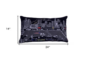 Homeroots 25" Black Atlanta Nighttime Skyline Lumbar Decorative Pillow   482476