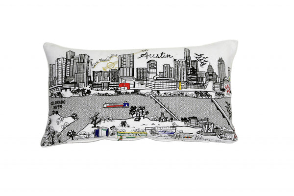 Homeroots 25" White Atlanta Daylight Skyline Lumbar Decorative Pillow   482477