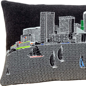 Homeroots 25" Black Austin Nighttime Skyline Lumbar Decorative Pillow   482478