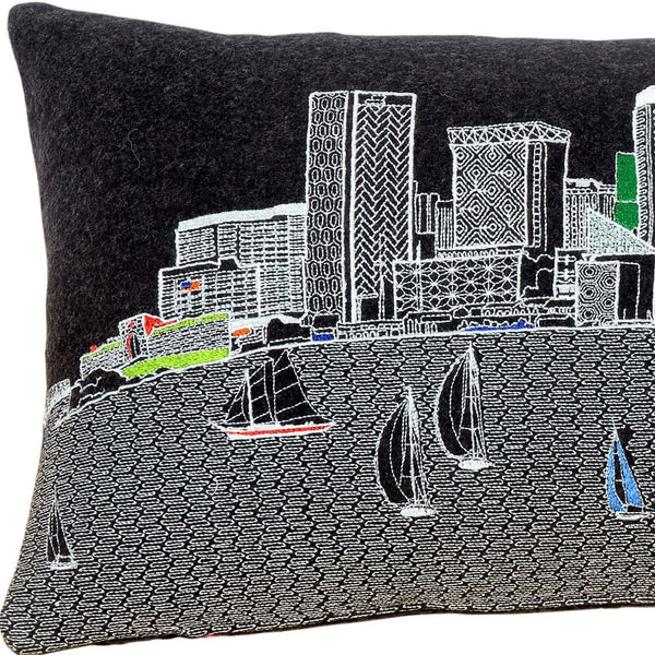 Homeroots 25" Black Austin Nighttime Skyline Lumbar Decorative Pillow   482478