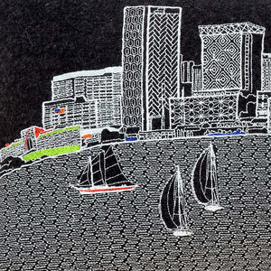 Homeroots 25" Black Austin Nighttime Skyline Lumbar Decorative Pillow   482478