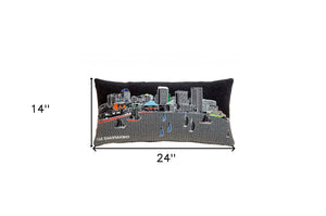 Homeroots 25" Black Austin Nighttime Skyline Lumbar Decorative Pillow   482478