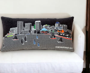 Homeroots 25" Black Austin Nighttime Skyline Lumbar Decorative Pillow   482478