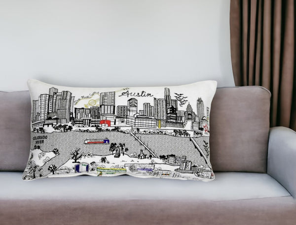 HomeRoots 25" Austin Skyline Lumbar Pillow - Stylish Decorative Accent for Home, Unique Gift, Comfort & Art 482479