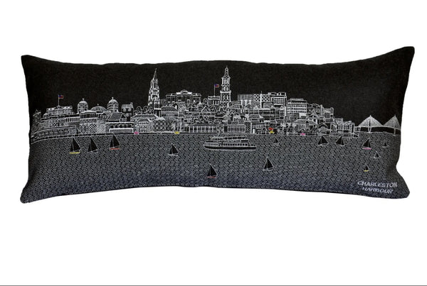 Homeroots 25" Black Charleston Nighttime Skyline Lumbar Decorative Pillow   482480