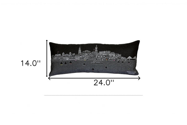 Homeroots 25" Black Charleston Nighttime Skyline Lumbar Decorative Pillow   482480