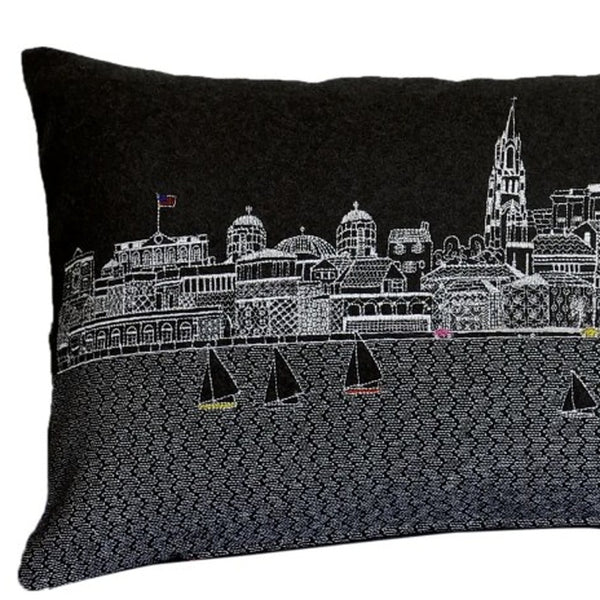 Homeroots 25" Black Charleston Nighttime Skyline Lumbar Decorative Pillow   482480