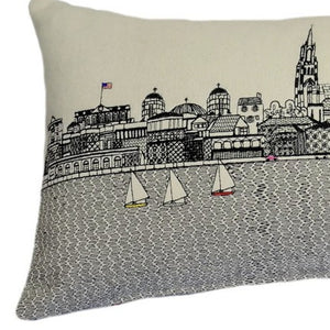 Homeroots 25" White Charleston Daylight Skyline Lumbar Decorative Pillow   482481