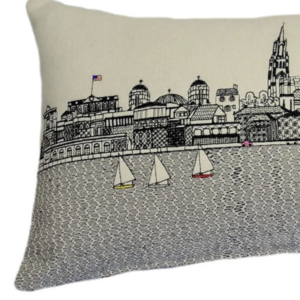 Homeroots 25" White Charleston Daylight Skyline Lumbar Decorative Pillow   482481