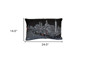 Homeroots 25" Black Chicago Nighttime Skyline Lumbar Decorative Pillow   482482
