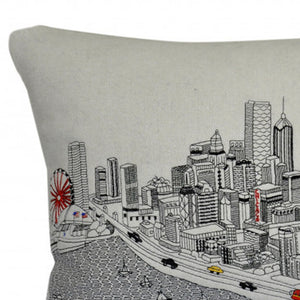 Homeroots 25" White Chicago Daylight Skyline Lumbar Decorative Pillow   482483