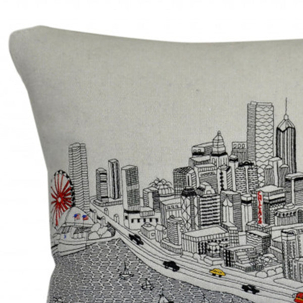 Homeroots 25" White Chicago Daylight Skyline Lumbar Decorative Pillow   482483