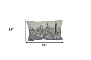 Homeroots 25" White Chicago Daylight Skyline Lumbar Decorative Pillow   482483