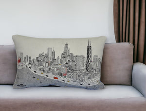 Homeroots 25" White Chicago Daylight Skyline Lumbar Decorative Pillow   482483