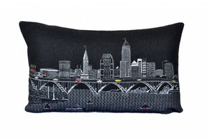 Homeroots 25" Black Cleveland Nighttime Skyline Lumbar Decorative Pillow   482484