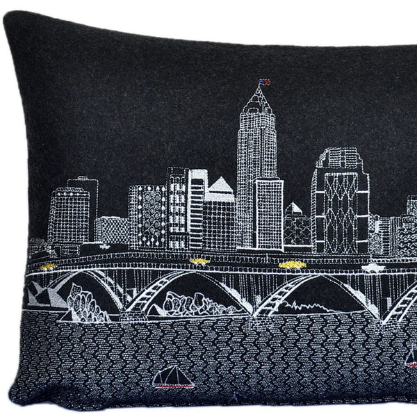 Homeroots 25" Black Cleveland Nighttime Skyline Lumbar Decorative Pillow   482484