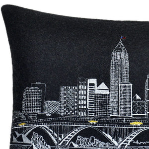 Homeroots 25" Black Cleveland Nighttime Skyline Lumbar Decorative Pillow   482484