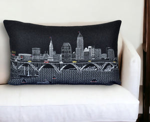 Homeroots 25" Black Cleveland Nighttime Skyline Lumbar Decorative Pillow   482484