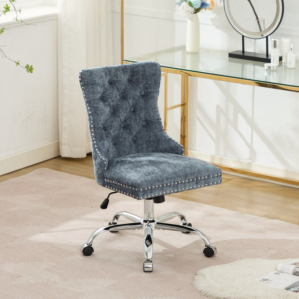 English Elm A&A Tufted Chenille Office Chair with Gold Chrome Base, Plush High-Rebound Cushion for Comfort Light Blue W1143P366774