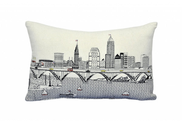 Homeroots 25" White Cleveland Daylight Skyline Lumbar Decorative Pillow   482485