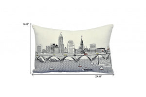 Homeroots 25" White Cleveland Daylight Skyline Lumbar Decorative Pillow   482485