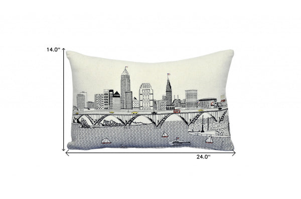 Homeroots 25" White Cleveland Daylight Skyline Lumbar Decorative Pillow   482485