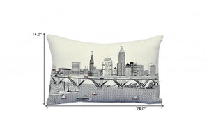 Homeroots 25" White Cleveland Daylight Skyline Lumbar Decorative Pillow   482485
