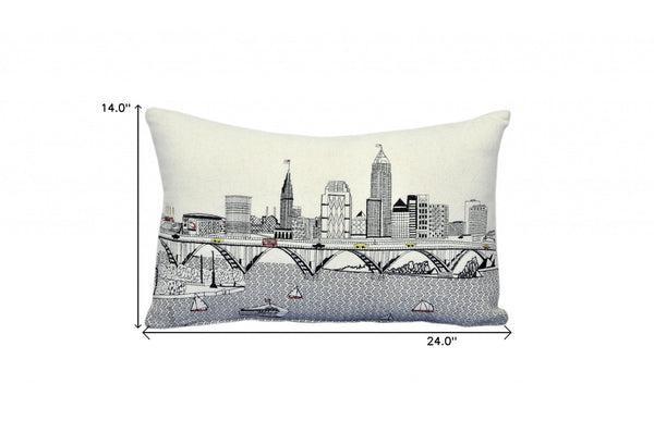Homeroots 25" White Cleveland Daylight Skyline Lumbar Decorative Pillow   482485