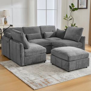 English Elm Modern Modular Sectional Sofa With Usb Ports & Movable Ottoman - L-Shaped, U-Shaped, Sofa Bed Comfort N719S002050E