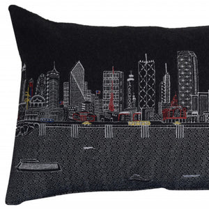Homeroots 25" Black Dallas Nighttime Skyline Lumbar Decorative Pillow   482486