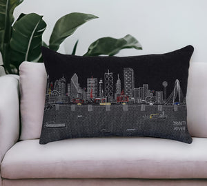 Homeroots 25" Black Dallas Nighttime Skyline Lumbar Decorative Pillow   482486