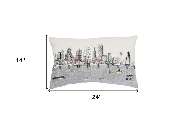 Homeroots 25" White Dallas Daylight Skyline Lumbar Decorative Pillow   482487