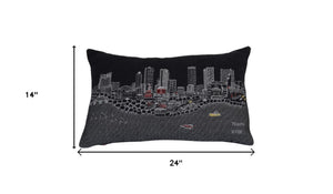HomeRoots 14" Hometown Pride Wool Lumbar Pillow – Cozy Black & White Fort Worth Skyline Accent for Any Room 482488