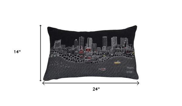 HomeRoots 14" Hometown Pride Wool Lumbar Pillow – Cozy Black & White Fort Worth Skyline Accent for Any Room 482488