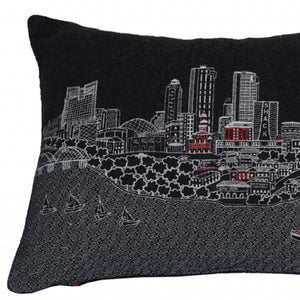 HomeRoots 14" Hometown Pride Wool Lumbar Pillow – Cozy Black & White Fort Worth Skyline Accent for Any Room 482488