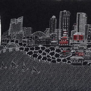 HomeRoots 14" Hometown Pride Wool Lumbar Pillow – Cozy Black & White Fort Worth Skyline Accent for Any Room 482488
