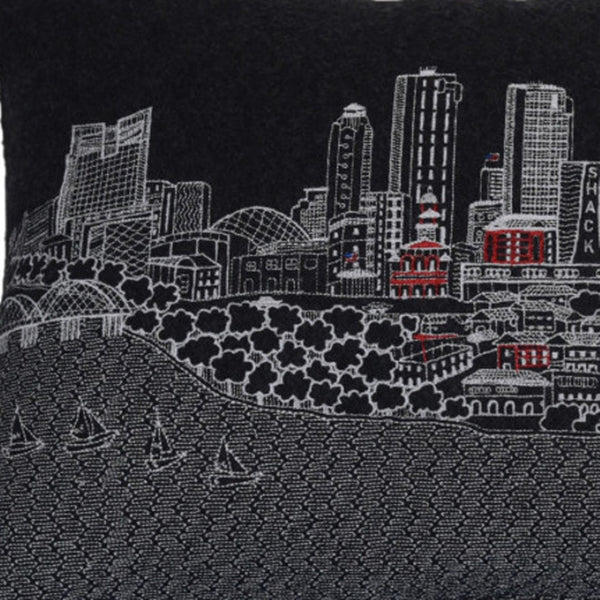HomeRoots 14" Hometown Pride Wool Lumbar Pillow – Cozy Black & White Fort Worth Skyline Accent for Any Room 482488